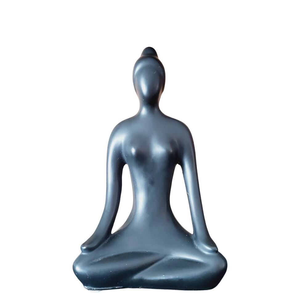 Yoga Goddess Meditating Statue Adult's 7.1" Black Resin Seated Women Ceramic Art